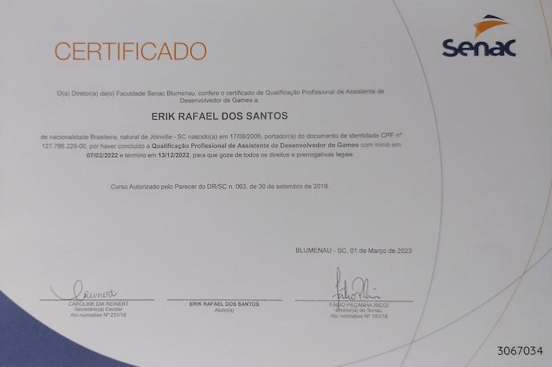Imagem do certificado: Profissional Assistente de Desenvolvedor de Games