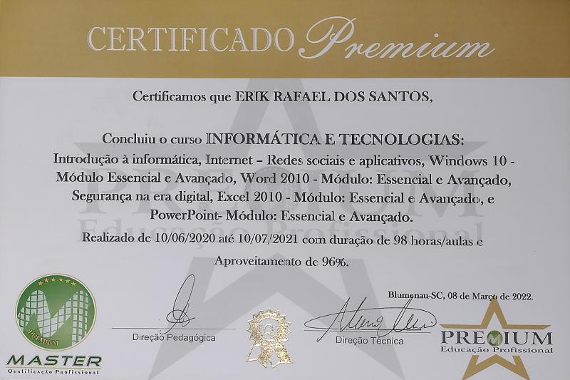 Imagem do certificado: CURSO DE INFORMÁTICA E TECNOLOGIA
