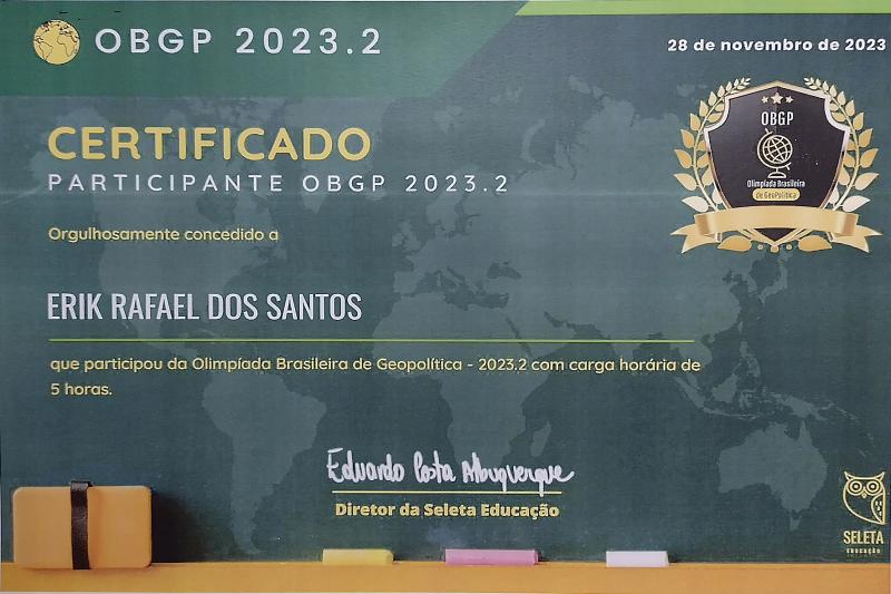Imagem do certificado: Certificado de Participante da Olimpíada Brasileira de Geopolítica - 2023.2